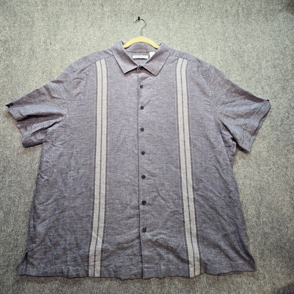 Cubavera Mens XXL Purple Linen Blend Guayabera Camp Shirt Short Sleeve Button Up